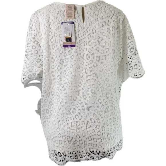 Philosophy Plus XXL White Lined Lace Scallop Trim Scoop Neck Short Sleeve Blouse - Picture 4 of 6